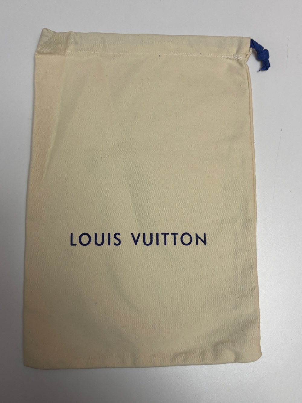 Louis Vuitton Cream Cotton Drawstring Dust Bag with Blue Logo